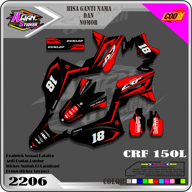 DECAL CRF 150 L SUPERMOTO FULL BODY HITAM SUPER GLOSSY DOFF DESAIN KEREN KLX DTRACKER WR Awan 2206