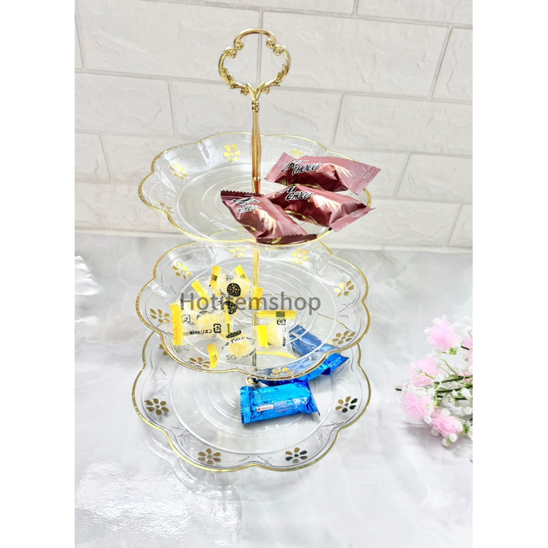 CAKE TRAY PIRING KUE susun 3 tingkat / rak kue akrilik / tatakan kue
