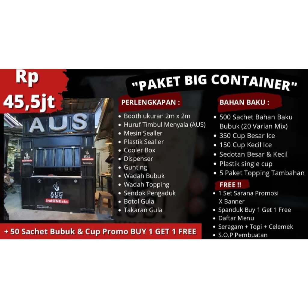 

FRANCHISE/PAKET USAHA MINUMAN AUS INDONESIA/PAKET BIG CONTAINER UK 2M X 2M