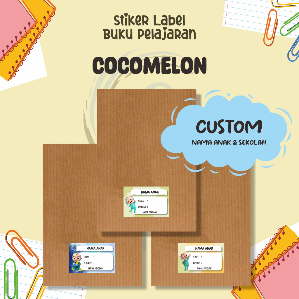 

( 30pcs ) Stiker Label Buku Pelajaran TEMA COCOMELON / Stiker Mapel Sekolah / Stiker Custom Nama Anak / Stiker Label Efek Hologram