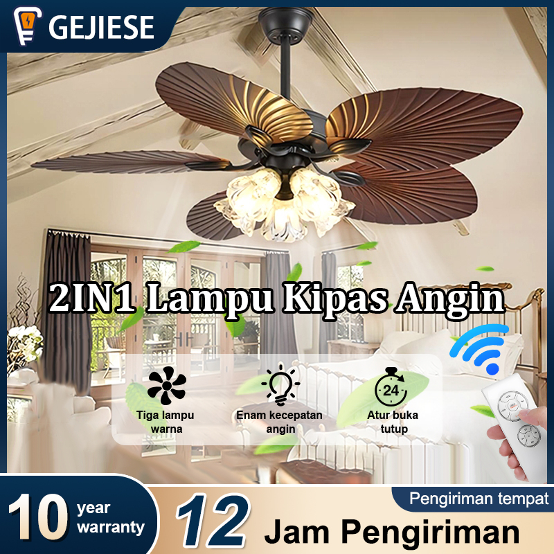 COD lampu kipas angin lampu kipas angin gantung plafon Ukuran besar, tenaga angin besar, lampu tiga 