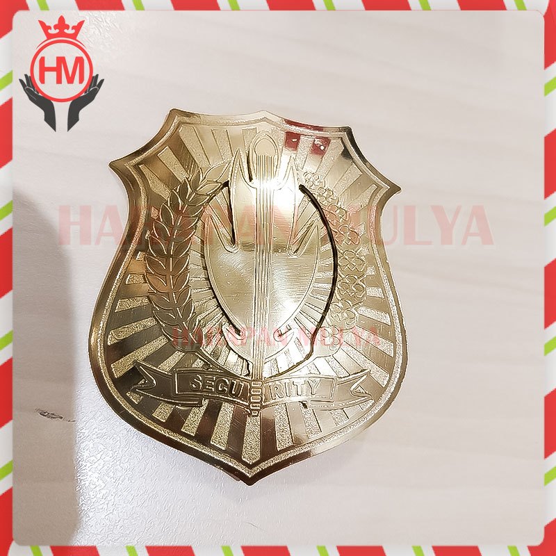Lencana Security Gold - Pin Satpam Model Perisai Logo Padi Dan Kapas - Harapan Mulya