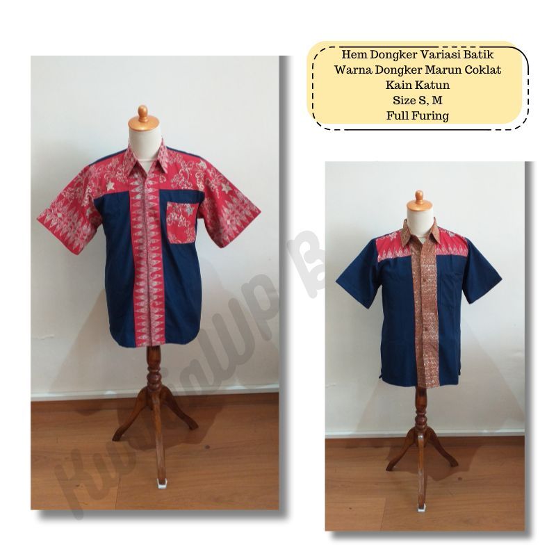 Hem Pria Warna Dongker Variasi Batik Kalimantan Motif Pakis Rebung Tameng warna Marun, Coklat size S