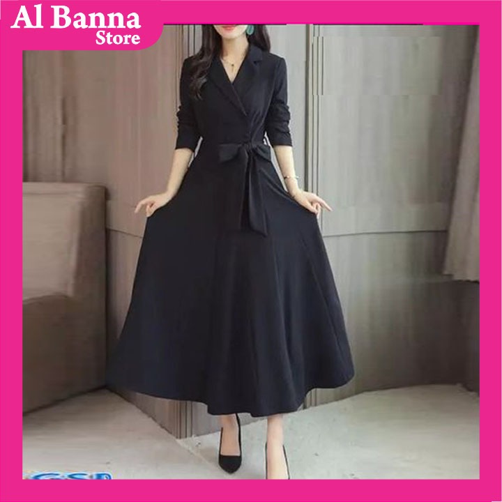 Long Dress Polos Lengan Panjang Dress Panjang Wanita Lania