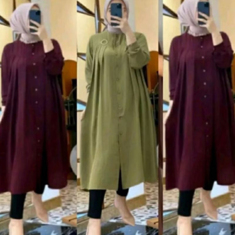 Long Dress Tunik Azkia polos full kancing
