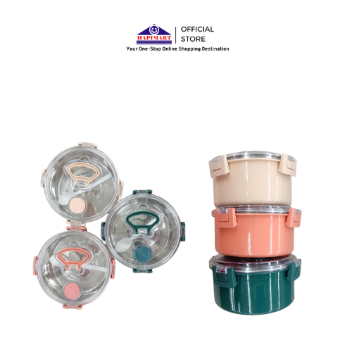 Lunch Box Anti Tumpah/Tempat Bekal Bulat  Dengan Sendok Klip To Keep