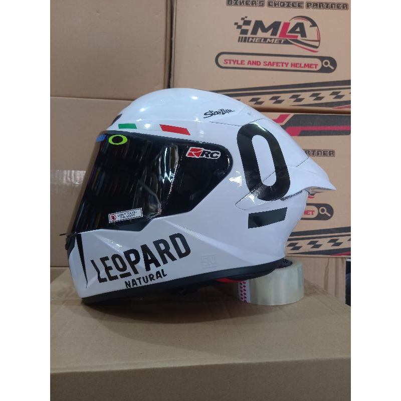 HELM FULL FACE MLA WHITE LEOPARD PAKET GANTENG