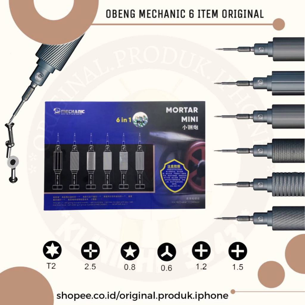 OBENG MECHANIC 0.6/0.8/T2/1.2/1.5/2.5 (6 ITEM) ORIGINAL