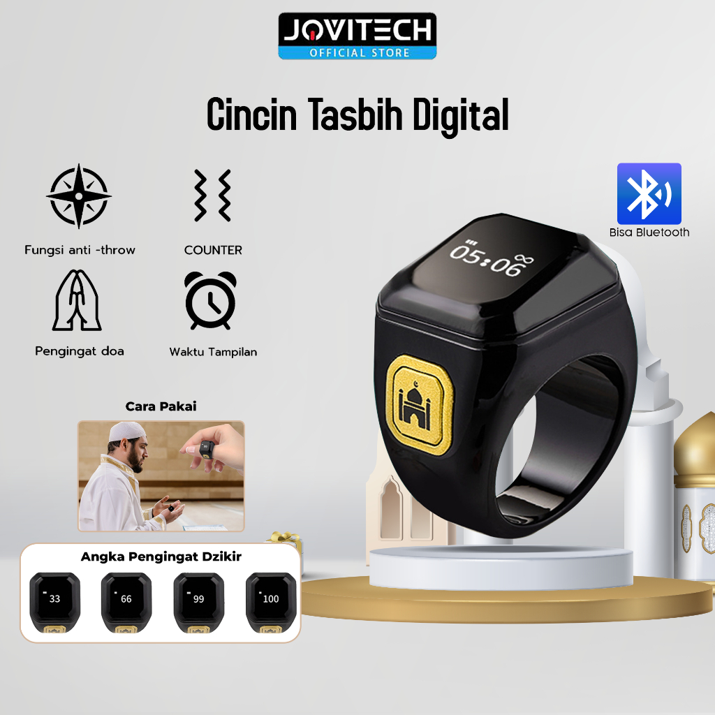 Jovitech Cincin Tasbih Digital Smart Zikr Ring LED Display Bluetooth Tasbeeh Counter Tahan Air - SR0