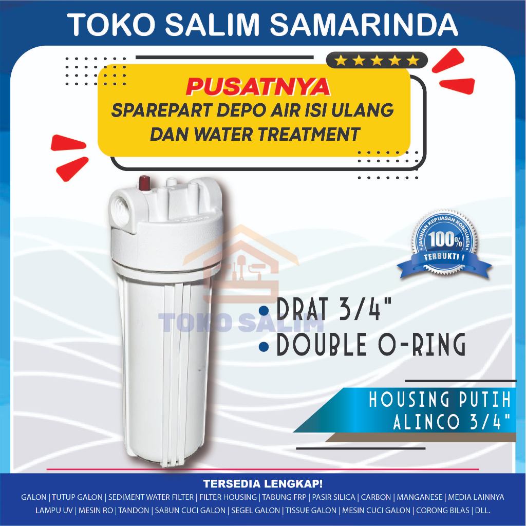 Housing Filter Air AQUACO / ALINCO 10" Drat 3/4" Putih Double O Ring