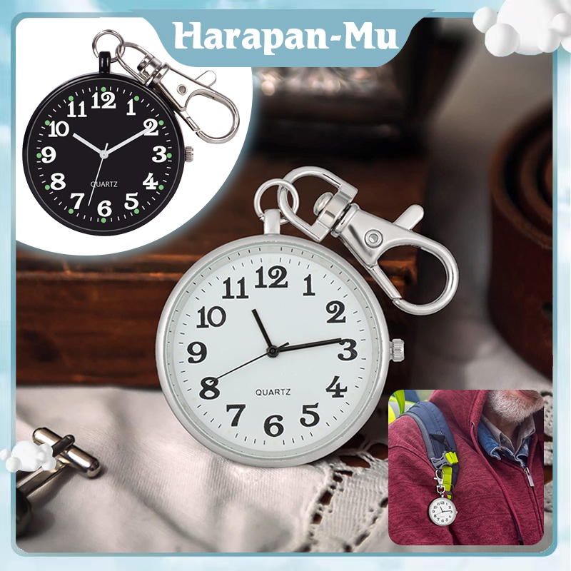 Jam Saku Digital Jam Saku Gantungan Kunci Quartz Analog Dial Bulat Simple Portable
