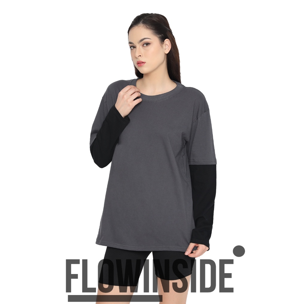 KODE X95U FLOWINSIDE TSHIRT DARKGREY WITH BLACK Kaos Double layer Tshirt Cotton 3s Material