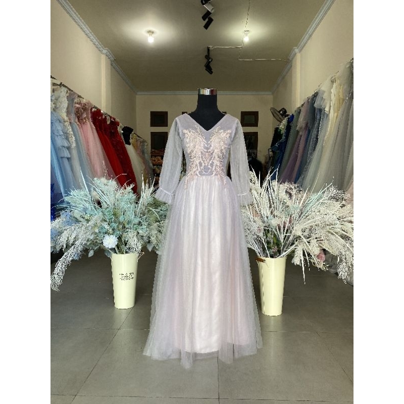 [FOR RENT] Gaun Pesta Lilac Simple/Long Sleeve Party Dress L-004