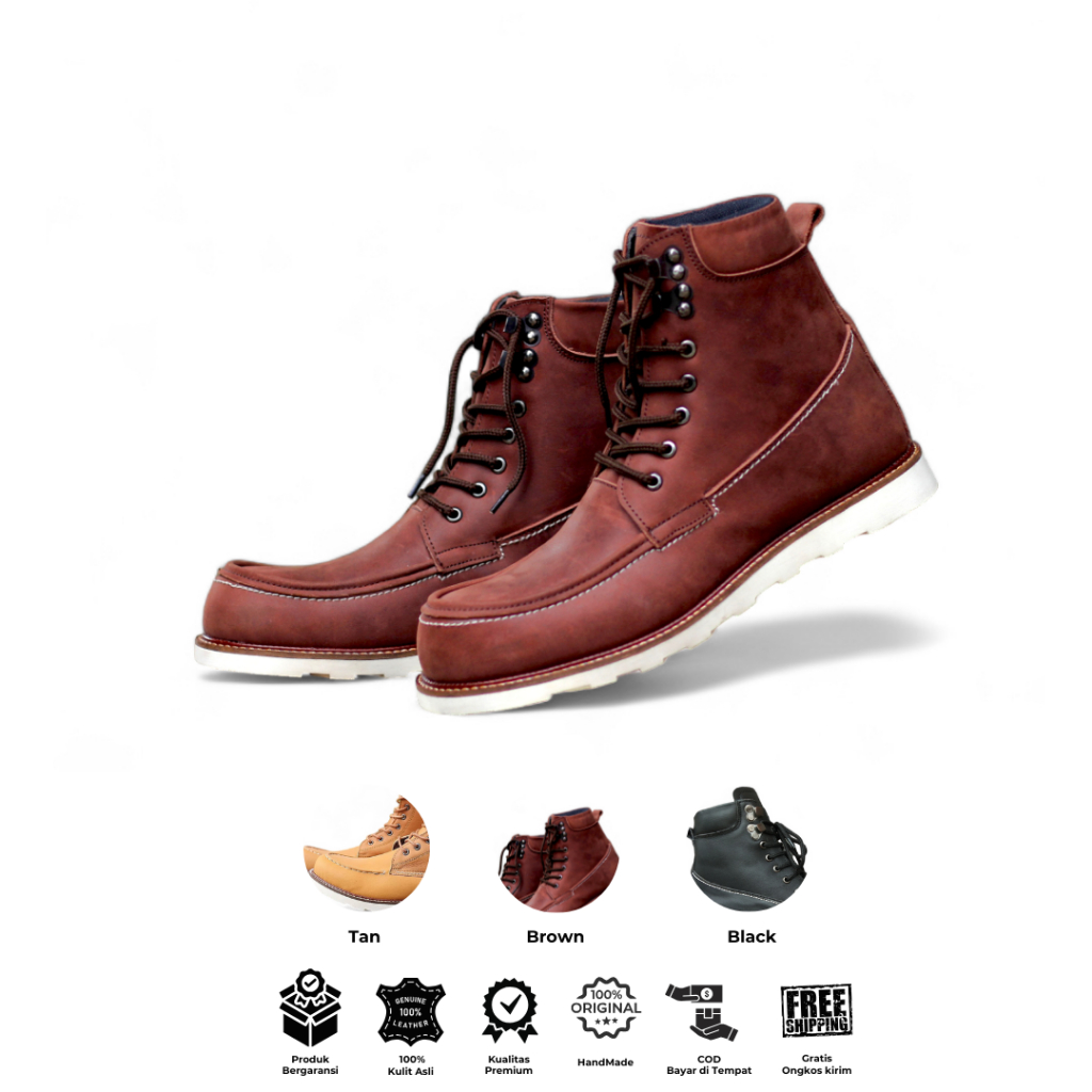 Sepatu BOOTS CIRCLE Boots Pria Wanita Kulit Asli Original 8 Inch boots moc toe genuine leather