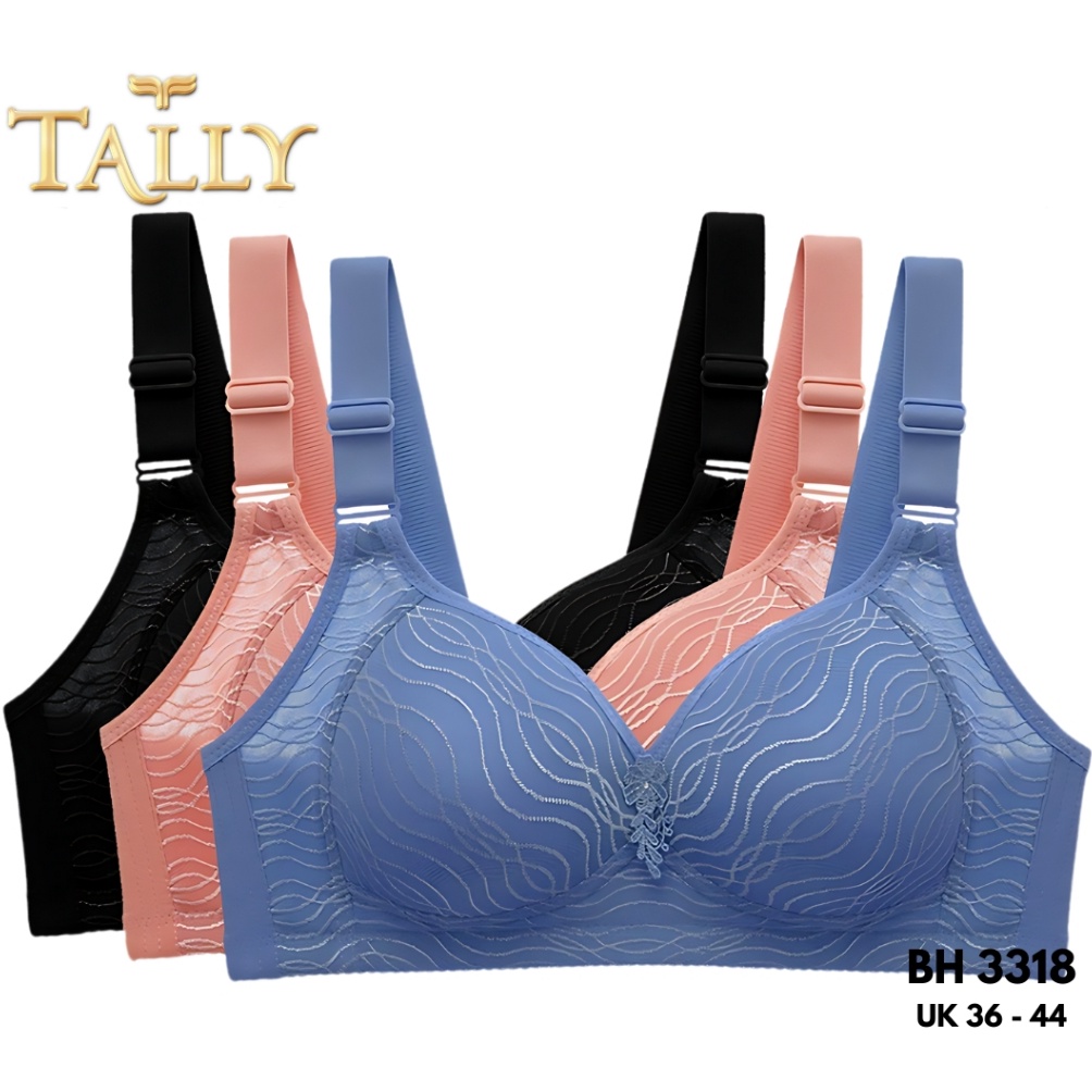 KODE G38V TALLY BH 3318 Bra Tanpa Kawat Bahan Katun Busa Tipis CUP B  C Kait 4 Bra Harian