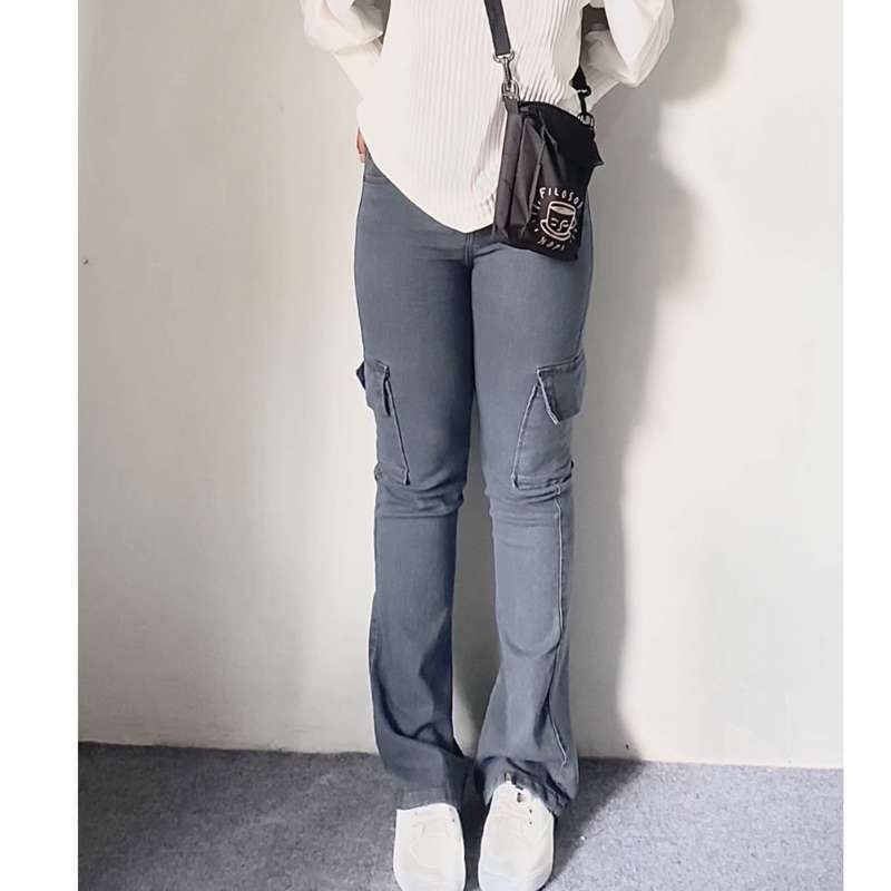 Celana Cutbray Cargo Jeans Wanita | Cargo Cutbray Highwaist | Cutbray Cargo Korean Style