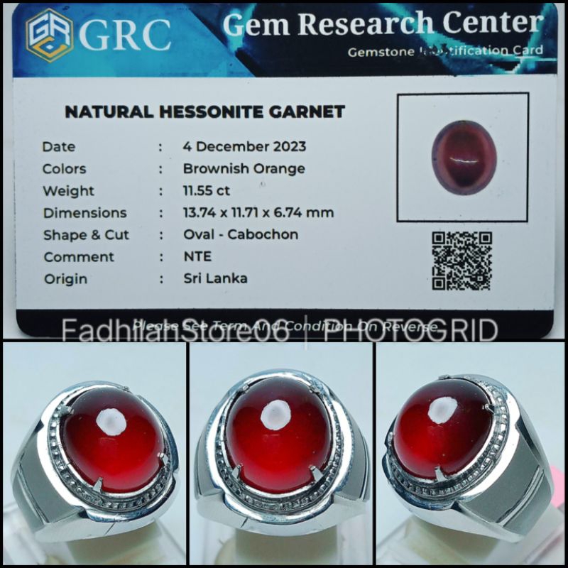 NATURAL RED HESSONITE GARNET SRILANKA OVAL CRYSTAL + MEMO LAB