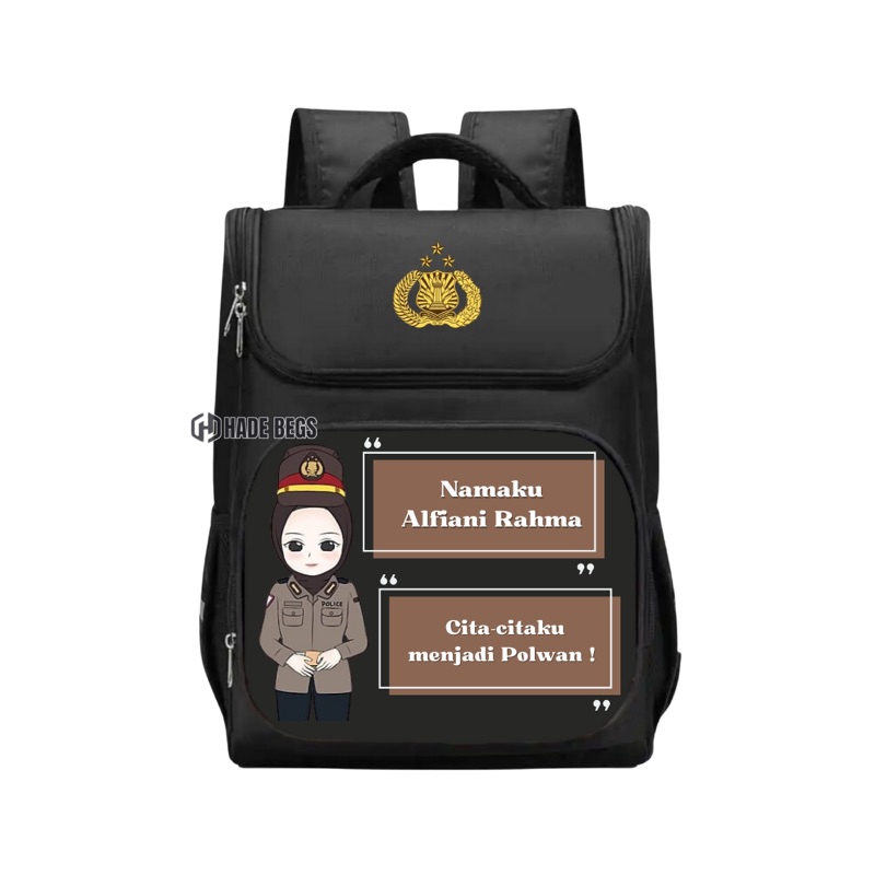 Hade Bags - Promo Tas Anak Custome Cita-Cita Polisi - Polisi Perempuan Hijab - Polwan - Gratis Nama 