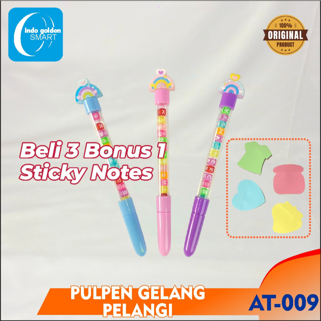 

Pulpen gel gelang huruf karet pelangi Bolpoin Gel 0,5 AT-009
