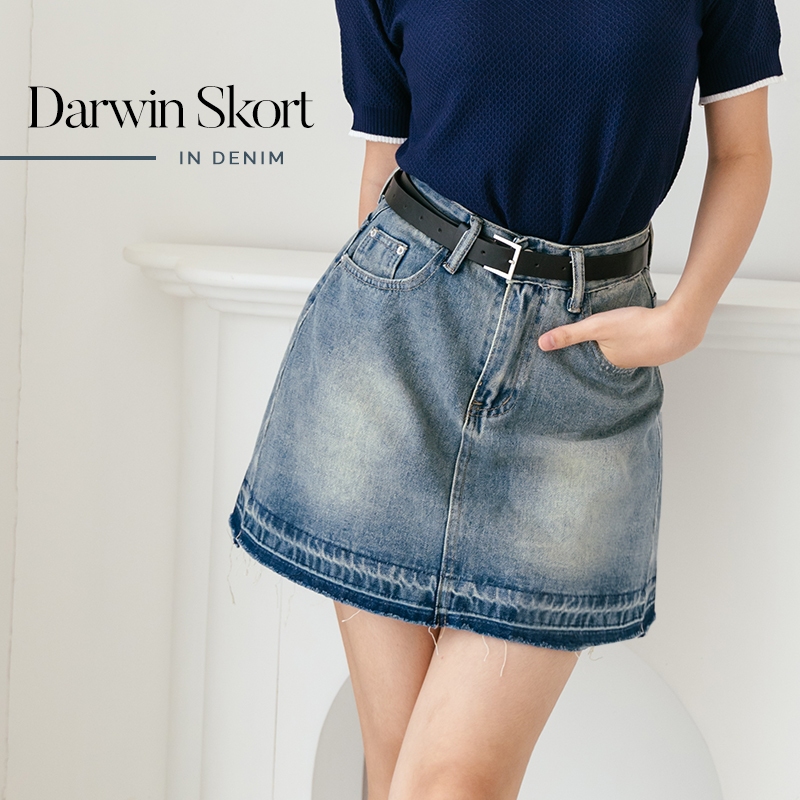 [DEAROLIN] Darwin Skort + Belt | Denim Skort Wanita Rok Celana Jeans Celana Wanita