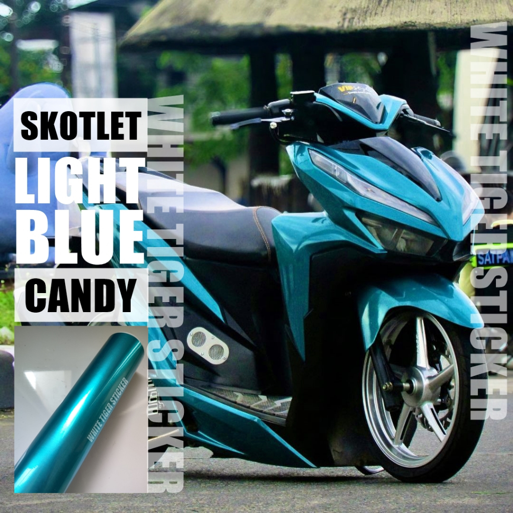 SKOTLET STIKER MOTOR LIGHT BLUE CANDY SKOTLET BIRU MUDA METALIK CANDY STIKER BIRU CANDY METALIK HARG