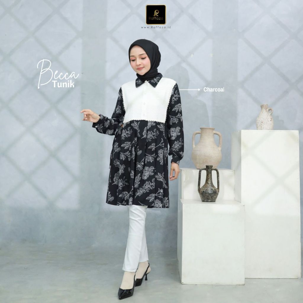 BECCA TUNIK ATASAN WANITA MOTIF BUNGA RAYON PREMIUM MIX BRUKAT BROKAT IMPORT EXCLUSIVE BY RAFFAZA