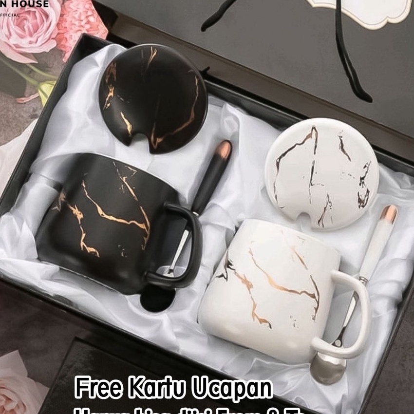 FG2 Hampers Gelas Marble Glass Couple  Canada Marble Mug Gift Box  Gelas Marble Tutup  Hampers Glass