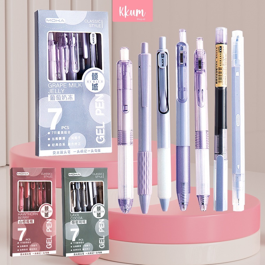 

7PCS Pulpen Set Gel Hitam 0.5mm Mekanik Aesthetic/ Pen Cetek