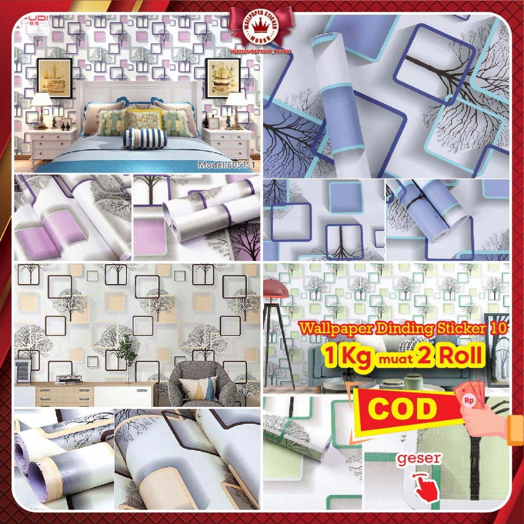 [COD] 10 WALPAPER DINDING KAMAR TIDUR WALLPAPER STICKER DINDING RUANG TAMU WALPEPER 3D KOTAK UNGU