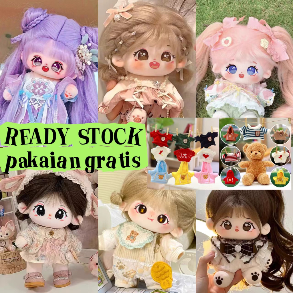 [READY STOCK] cotton doll 20cm plush toy doll non attribute boneka longhair doll boneka ada skeleton