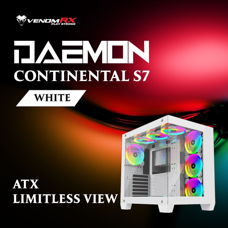 VenomRX Casing PC Daemon Continental S7 White ATX Tempered Glass - Gatotkaca Electronics