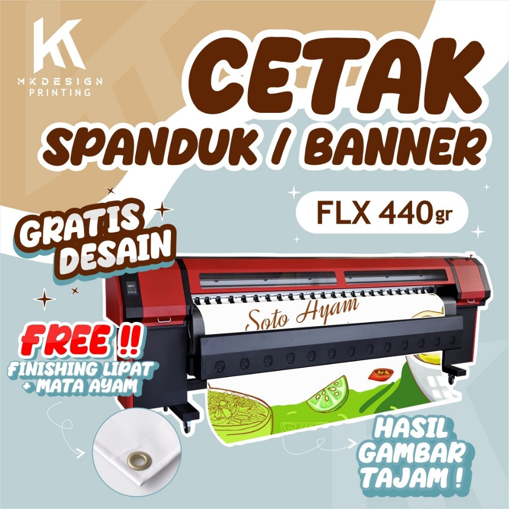 Cetak Spanduk Banner Baliho Bahan 440gr Custom Ukuran Custom Desain