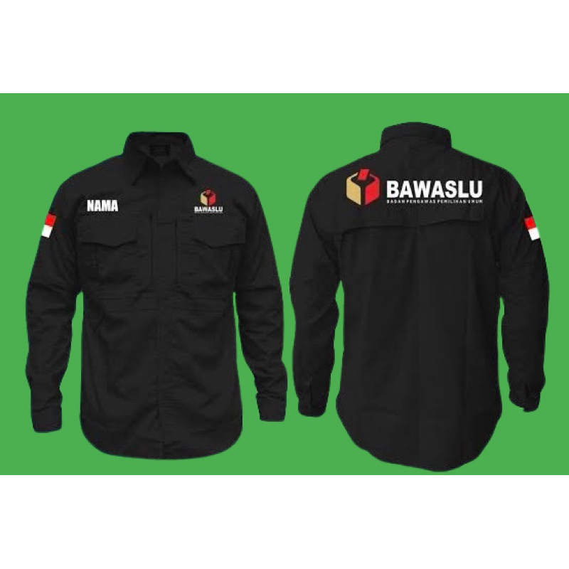 KEMEJA TACKTIKAL BAWASLU LENGAN PANJANG SUDAH FULL BORDIR DEPAN LOGO BAWASLU TIMBUL