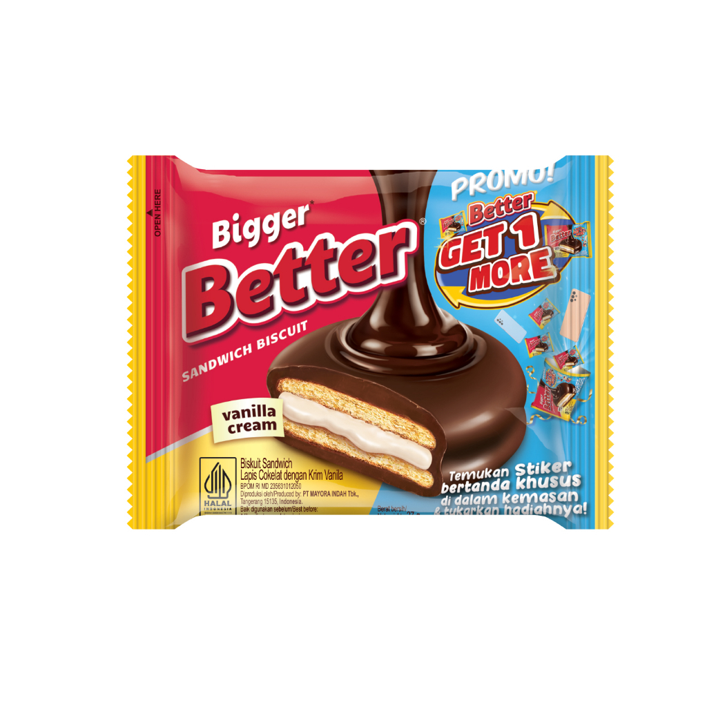 

BETTER BISKUIT BIGGER CHOCOLATE 27gr x 10pcs VANILA CREAM SANDWICH COKELAT BETTER SG