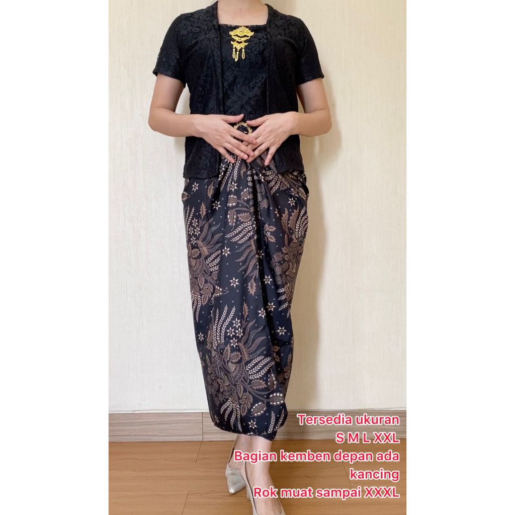 Setelan Kebaya Brukat Wanita Modern Stelan Kebaya Tille Moderen Bawahan Rok Lilit Batik Panjang Mini