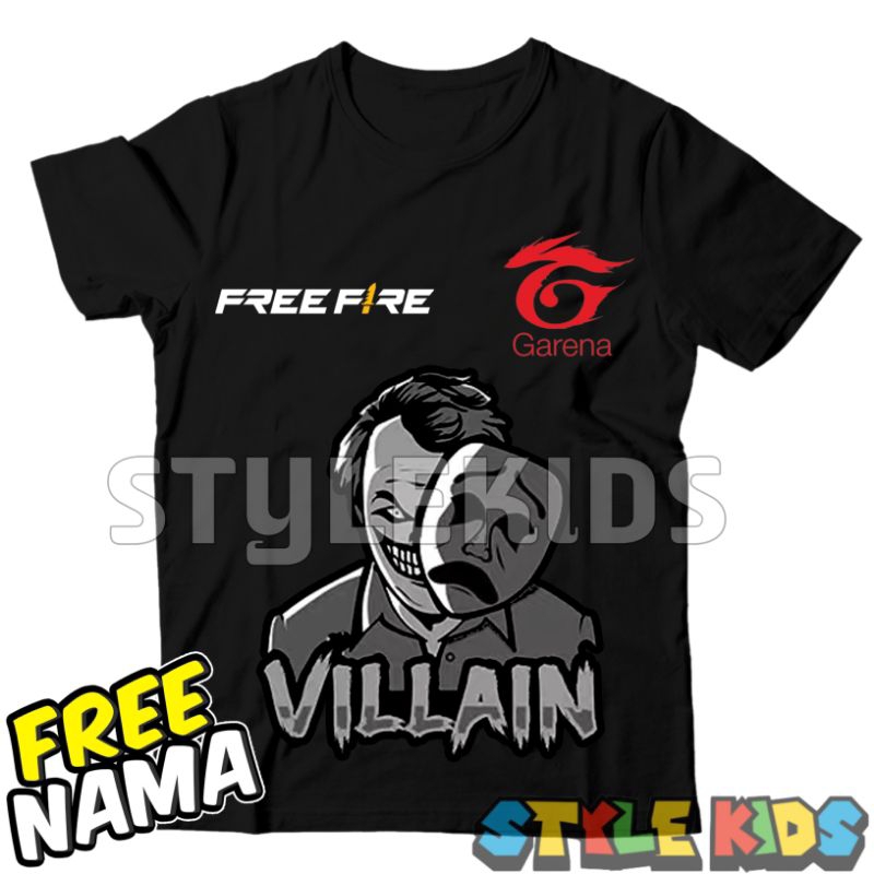 (BISA COD) FREE NAMA Kaos Anak Laki laki Perempuan Logo Villain Squad Free Fire FF Garena T-shirt Ba
