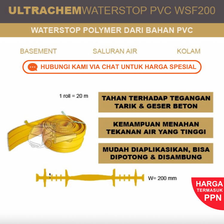 Ultrachem Waterstop PVC WSF 200 20 meter Kuning