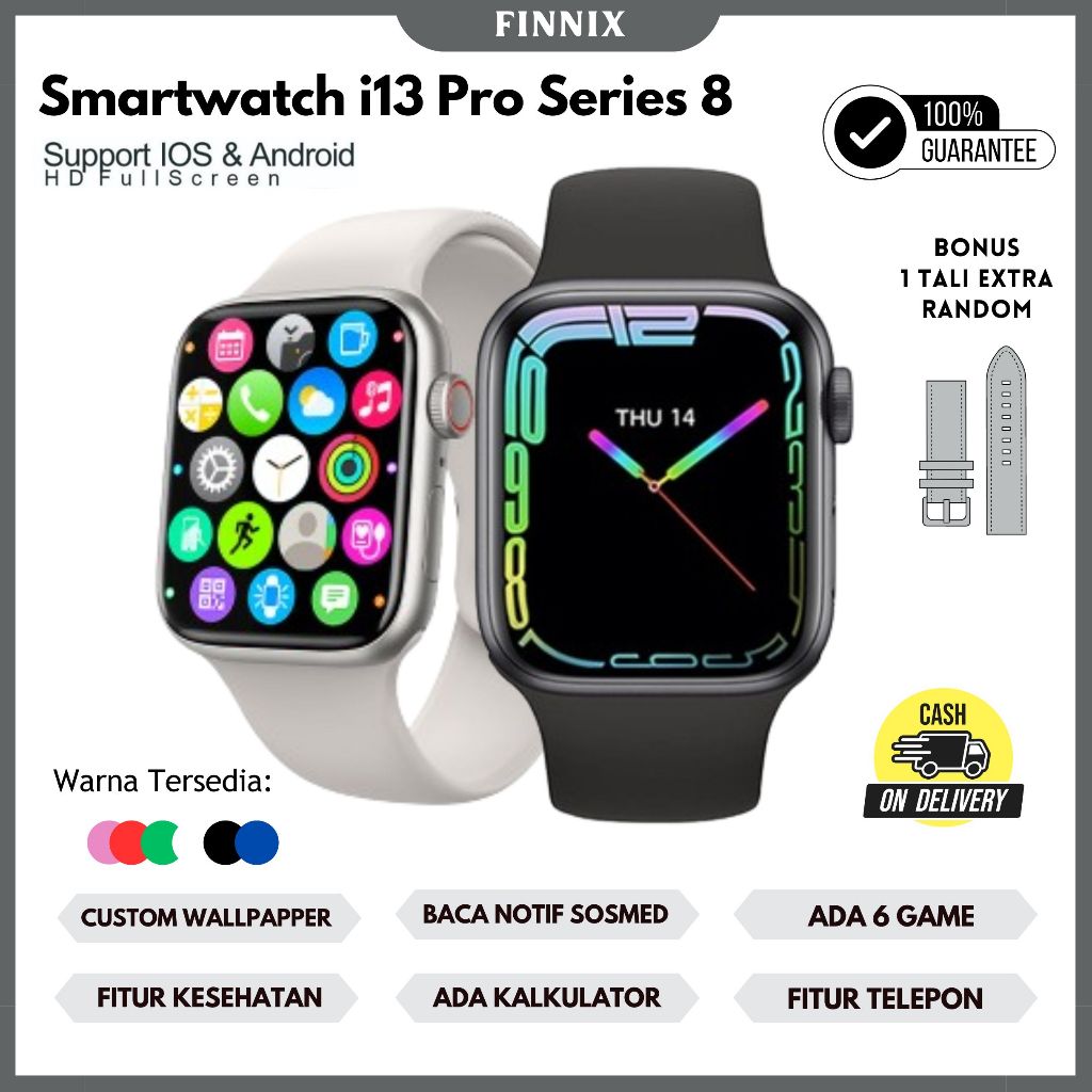 Original Jam Tangan Smartwatch i13 Pro Ada 6 Game Series 8 Anti Air Bisa Teleponan NFC custom wallpa
