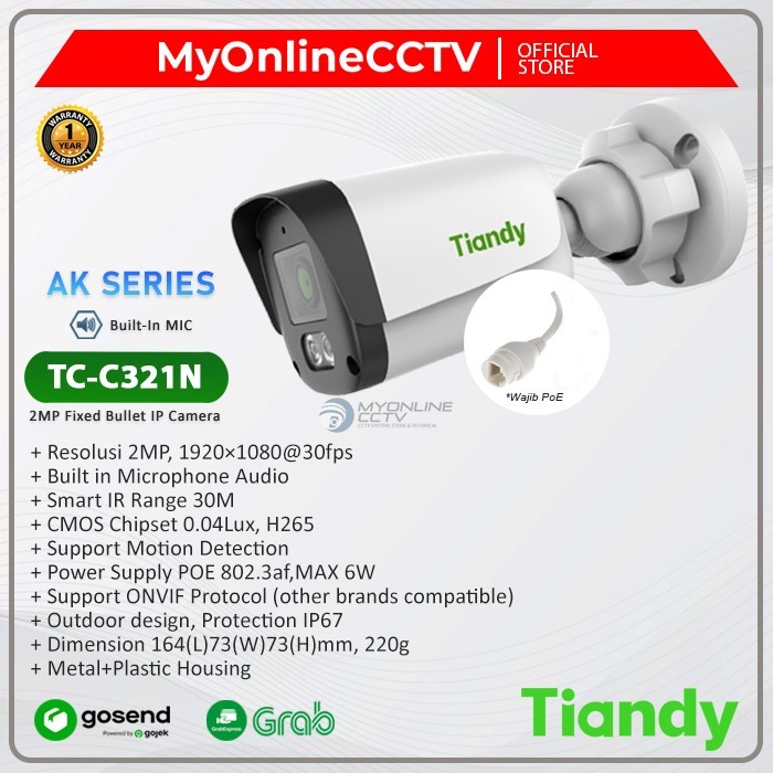 IP Camera CCTV PoE Tiandy TC-C321N 2MP Audio AK Series Outdoor