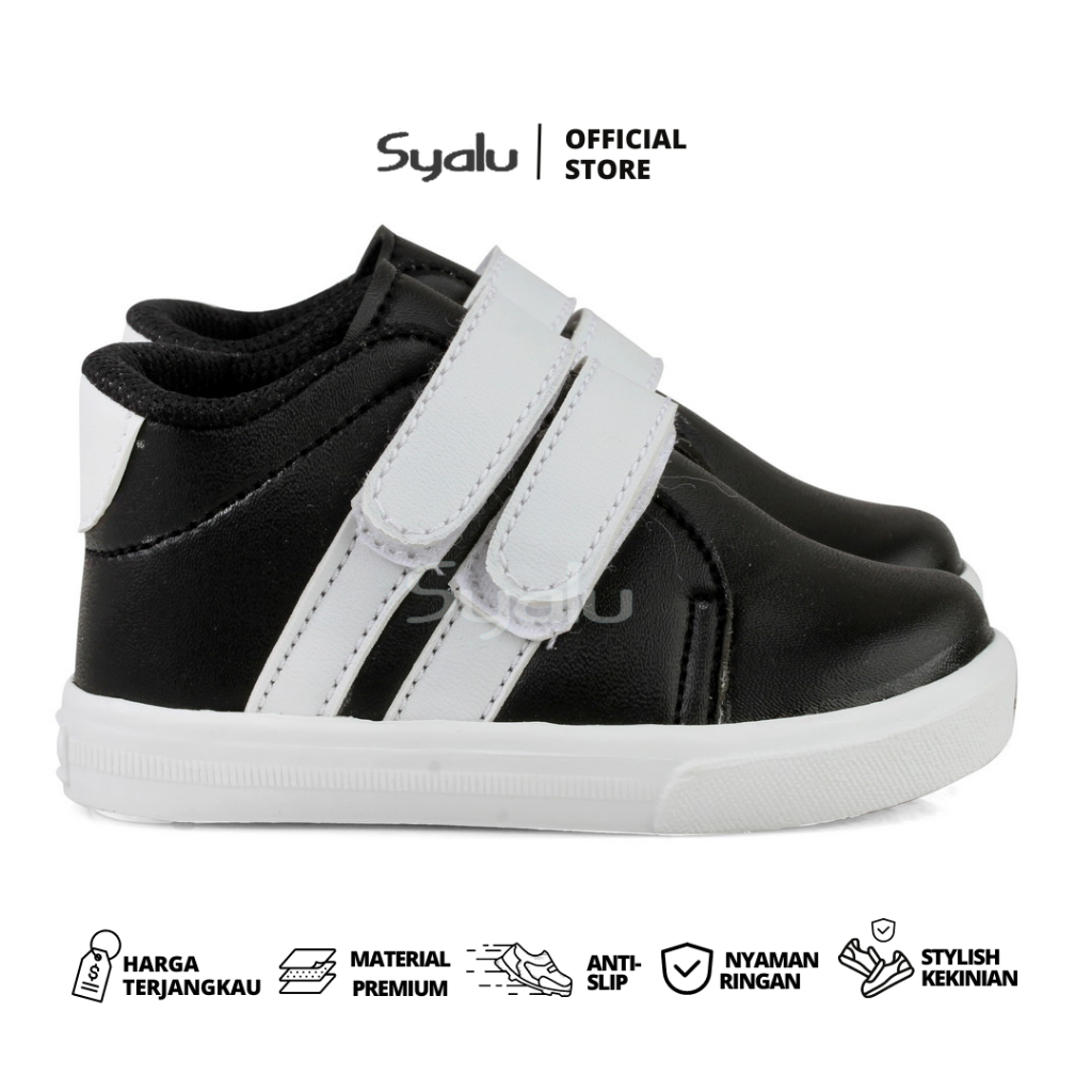 Syalu Sepatu Anak Cowok Usia 1 2 Tahun Sneaker Hitam Putih LS19