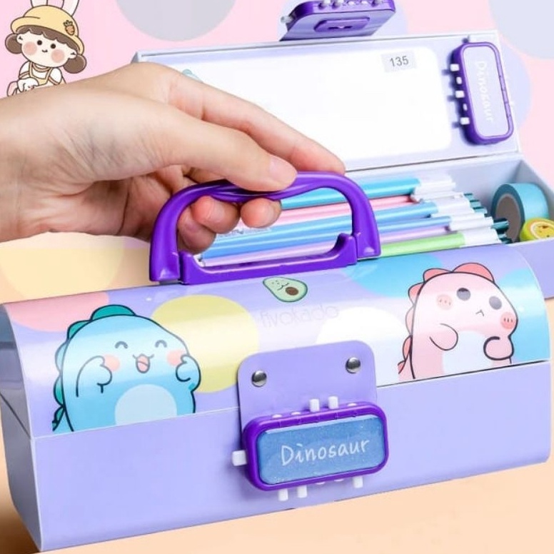 

KODE G94F passcode kotak tepak tempat pensil alat tulis pencil stationary case dengan kunci pin pasword passcode motif gambar karakter kartun lucu untuk anak laki laki cowok perempuan