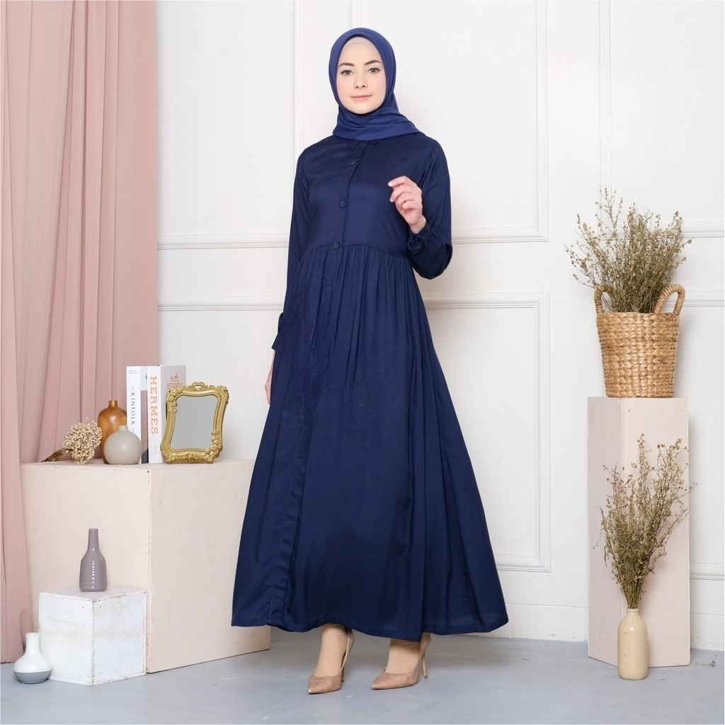 Hanania Dress Dewasa Rayon Polos Premium Busui Friendly Gamis Wanita Home Dress Muslim