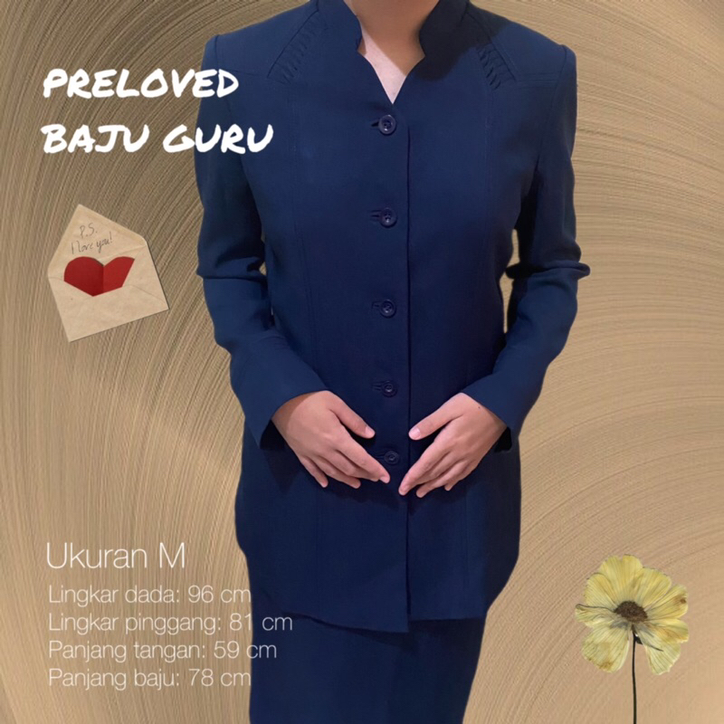 SERAGAM GURU BIRU DONKER ATASAN + ROK (PRELOVED)