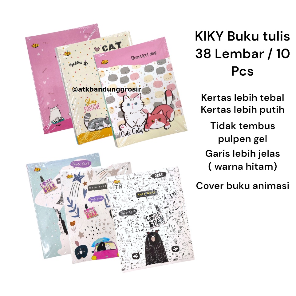 

KODE P7T Buku Tulis KIKY 38 Lembar Polos Garis Kwarto Random Cover 1 pak 1 pcs