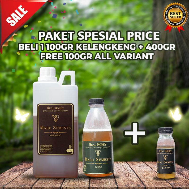 

Madu Semesta - Madu Asli Paket Bundling Madu Kelengkeng 1000gr + Randu 400gr FREE 100gr Multiflora