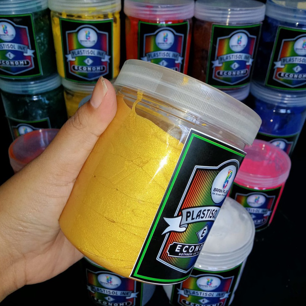 

KODE F76K Tinta Sablon PLASTISOL SHIMER GOLD Brain Plus 5gr