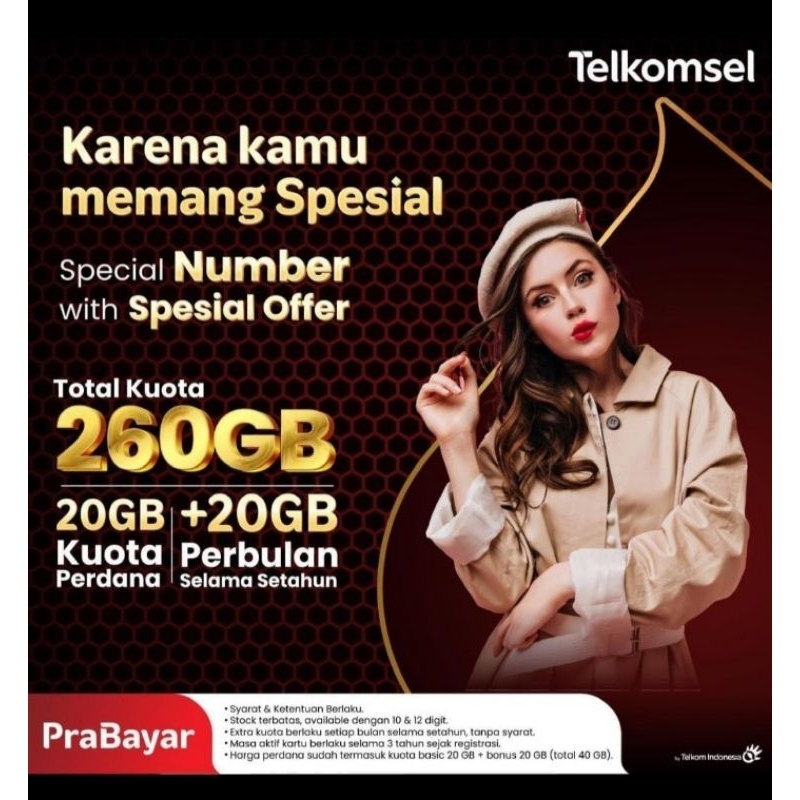 NOMOR CANTIK TELKOMSEL 10 DIGIT KUOTA 260GB 1 TAHUN