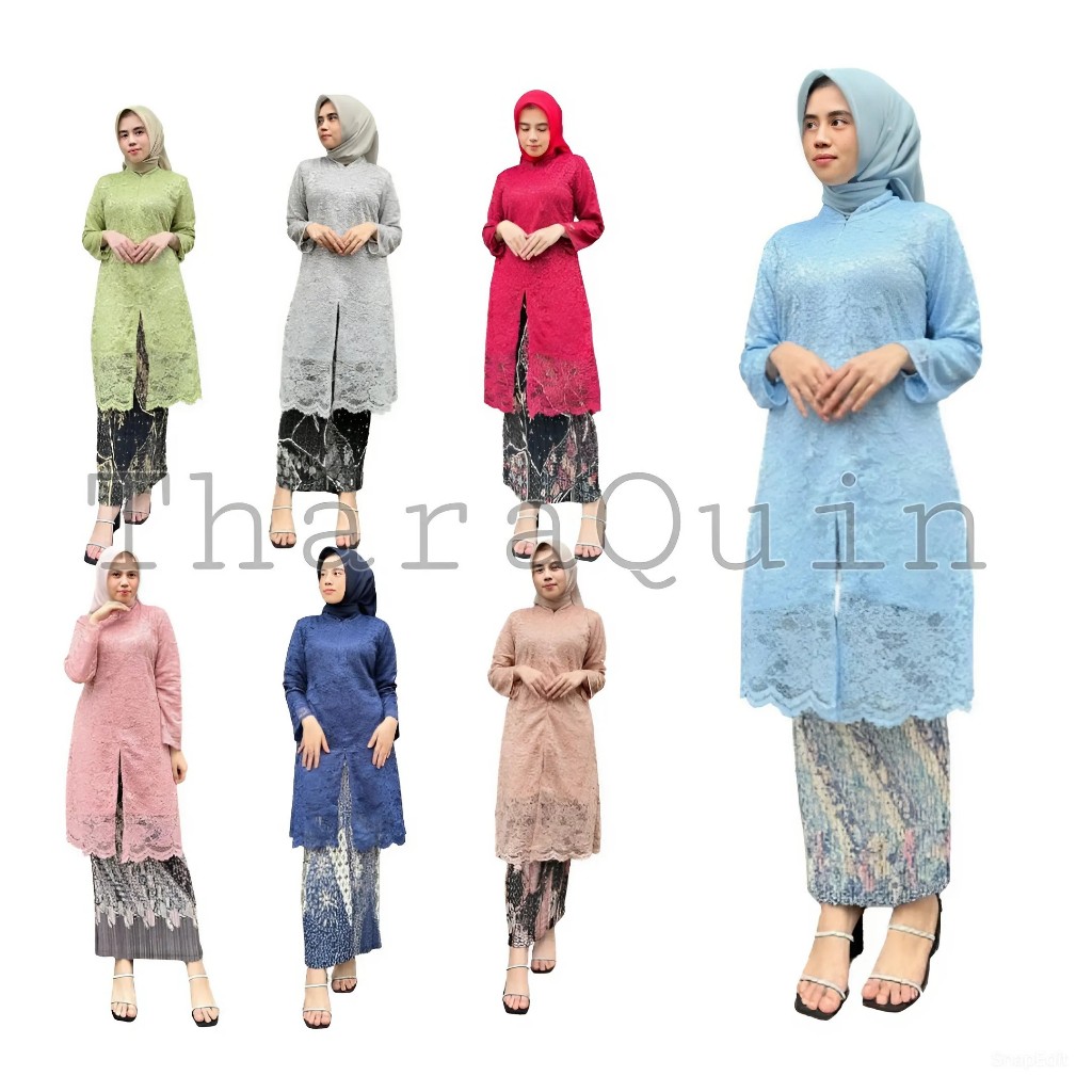 Kebaya Brokat Modern / Atasan Kebaya Tunik Brokat Kerah Sanghai Pakaian Tradisional Pesta