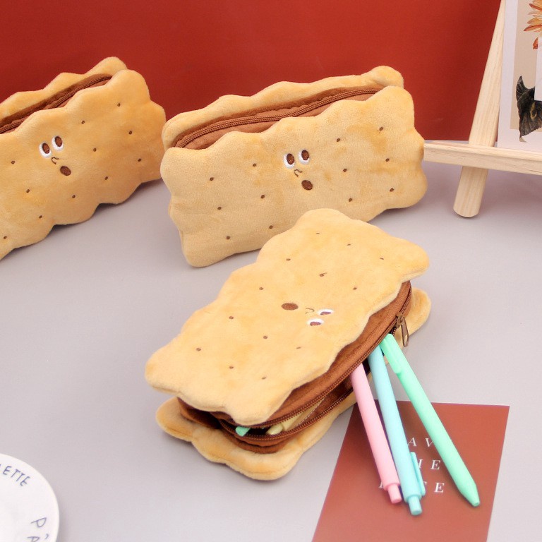 

KODE R62Y Biscuit Pen Bag Tempat Pensil Biskuit Lucu Kotak Pensil Cracker Tas Alat Tulis Sandwich