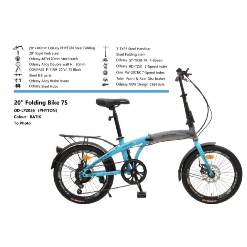 Sepeda Lipat ODESSY PHYTON  20 Inch Terbaru 7 Speed Rem Cakram